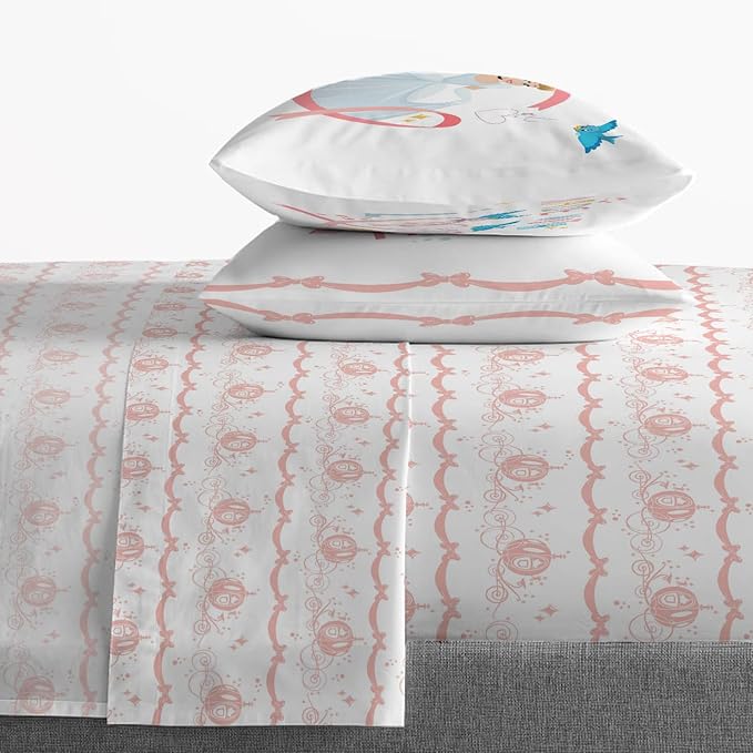 Jay Franco Kids Sheet Set with Fitted, Flat Sheets & Pillow Cover - Ultra-Soft Bedding with Pillowcase for Room Decor, White - Princess Cinderella, 4 Piece Full