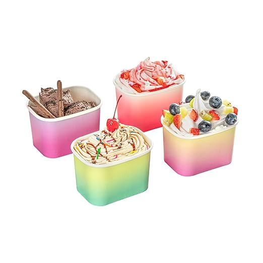 Restaurantware Paper Cups 200 Count 12 Ounce Square Disposable Ice Cream Containers, Leak-Resistant Paper Dessert To Go Cups, Hot And Cold Food, Durable Assorted Ombre Design