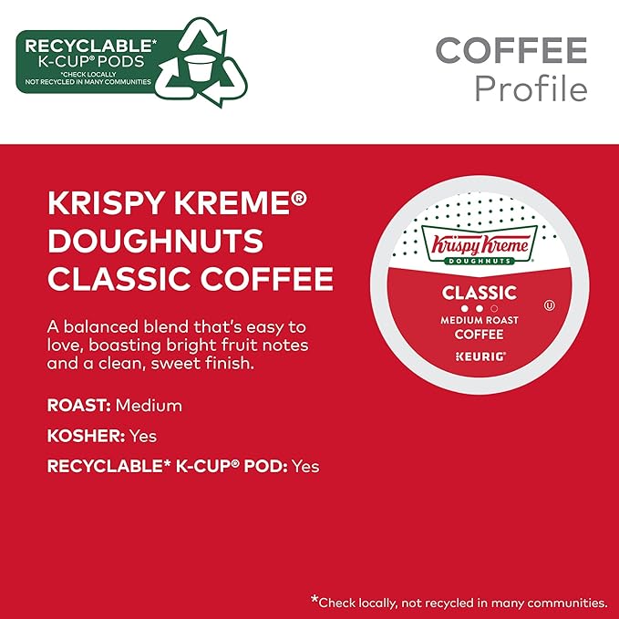 Krispy Kreme Classic Keurig Single-Serve K-Cup Pods, Medium Roast Coffee, 60 Count (6 Packs of 10)