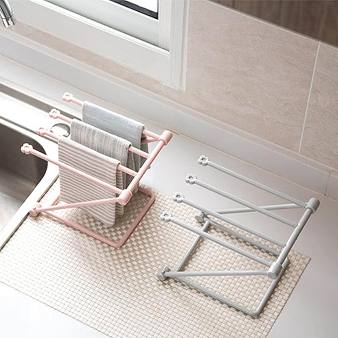 GOTOTOP Folding Towel Drying Rack with 4 Arms, Hanging Towel Holder for Kitchen Organization, Well Organized, Easy to Take (Light Gray)