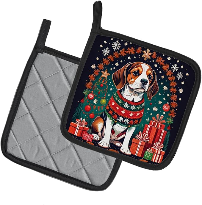 Caroline's Treasures Beagle Christmas Pair of Pot Holders Kitchen Heat Resistant Pot Holders Sets Oven Hot Pads for Cooking Baking BBQ, 7 1/2 x 7 1/2