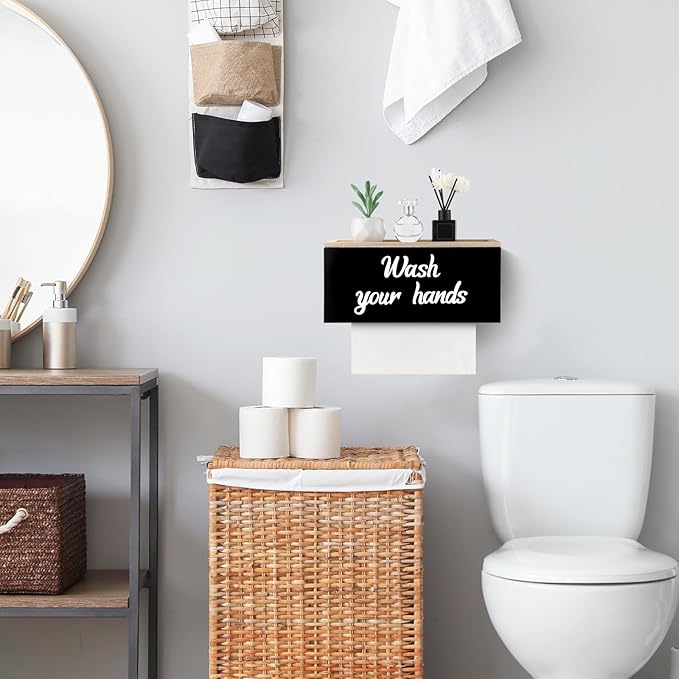 Patelai 2 Pcs Paper Towel Dispenser Wall Mount Wooden Bathroom Paper Towel Holder with Lid Commercial C-Fold, Z-Fold, Trifold Hand Tissue Holder Dispenser for Bathroom Kitchen Office Decor