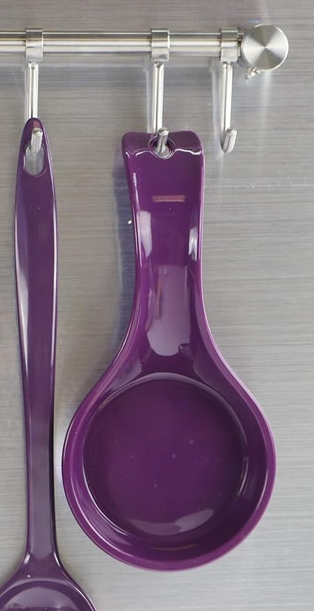 Reston Lloyd Kitchen Counter Utensil Spoon Rest, Ladles, Spaghetti Forks, & Spatulas, Durable BPA-Free Plastic – Dishwasher Safe, Décor, Space Saving Hanging Hole on Handle, Plum