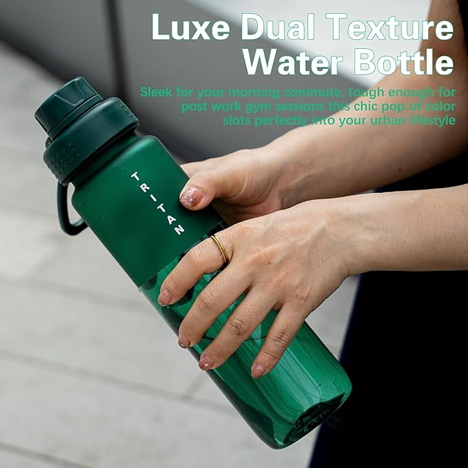 OLDLEY 32oz Frosted Clear Water Bottle, BPA-Free Tritan Plastic Reusable Water Bottle with Fast-Flow Spout Lid, Wide Mouth Leakproof Sports Drinking Bottle for Gym, School, Office, Travel,Lagoon