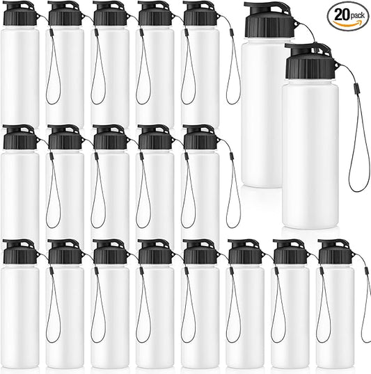 Mifoci 20 Pieces Water Bottle Bulk 17 oz Plastic Water Bottles Bulk Gym Sports Adults Reusable Large Bottles with Leak Proof Flip Top for Party Outdoor (Solid White)