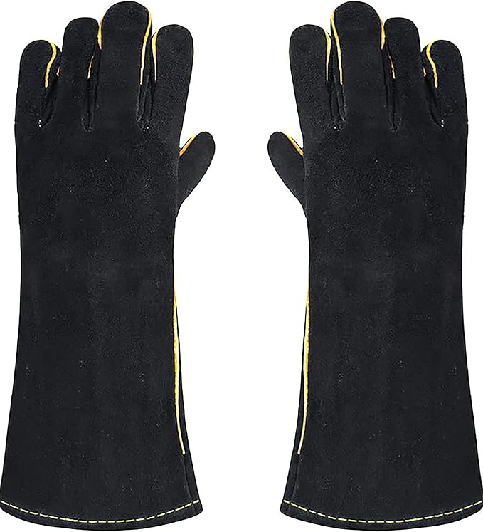 Heat Resistant Gloves for Grill BBQ,Long Sleeve Grill Gloves for Baking,Oven,Fireproof, Stove,Welder,Welding,Fireplace (Bblack-Yellow)