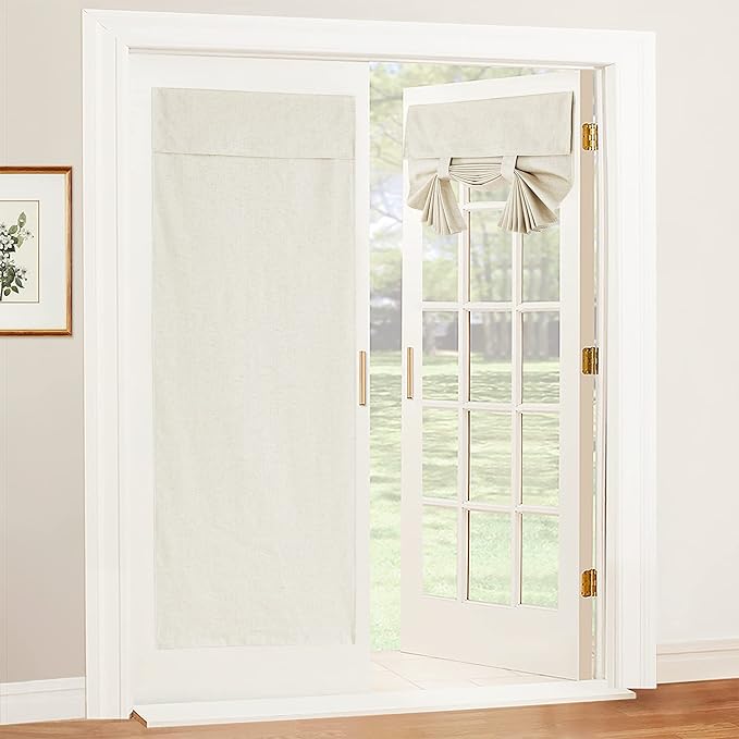 RYB HOME 100% Blackout Tricia Door Curtains, Linen Textured Blend Thermal Insulating Privacy French Door Window Tie Up Shades Living Room Curtains for Kitchen, W 30 x L 69 inches, Ivory, 1 Panel