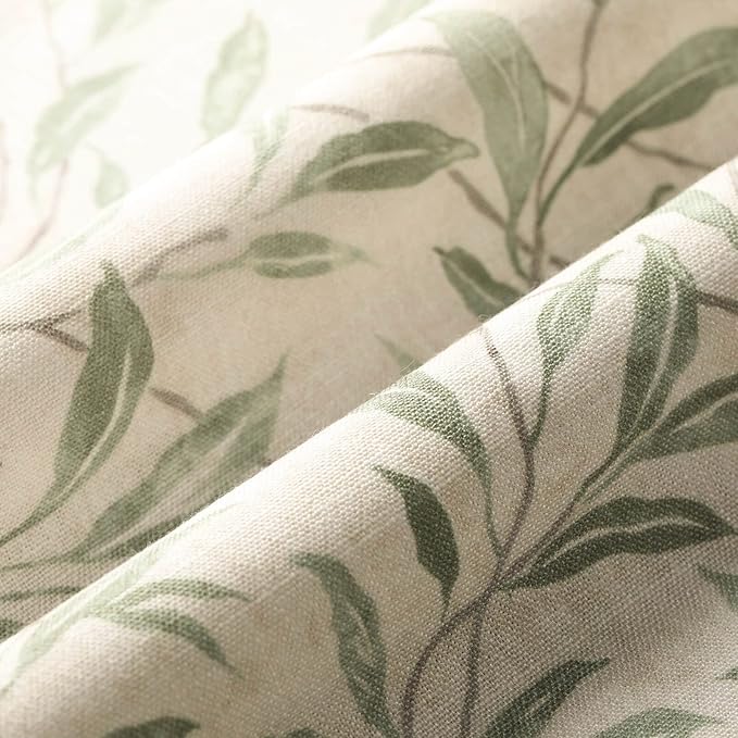 VOGOL Kitchen Curtains 30 Inch Length, Green Leaves Print Linen Texture Short Tier Curtains Rod Pocket Valances for Dining Room, 30x30, 2 Panels