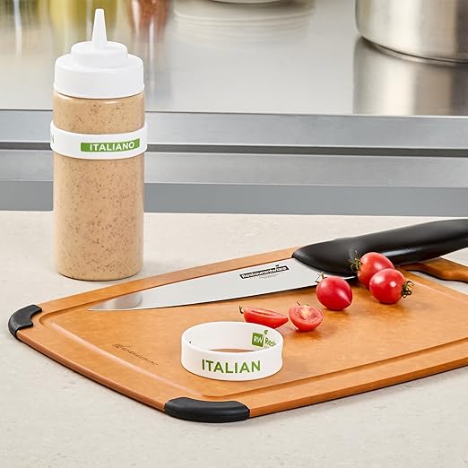 Restaurantware Silicone Squeeze Bottle Band 10 Count 2.75 Inch Dishwasher Safe Condiment Identification Band, Italian White Non-Slip Label Band for Condiment Labeling at Restaurants, Food Trucks