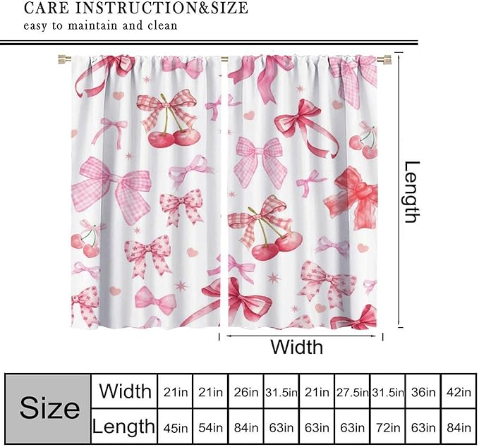 Cherry Blackout Curtain,Pink Bowkont Girl Kids Sweet Aesthetic Fruit Window Treatment Curtains Dining Room Living Room Kitchen Cafe Bedroom Office Drapes,42x45 in