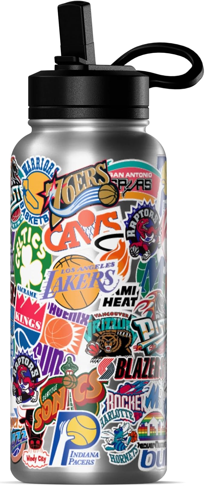 Hydrapeak x NBA Officially Licensed All Team Sticker Print 32 oz Insulated Water Bottle with Straw Lid and Handle Hardwood Classics Retro