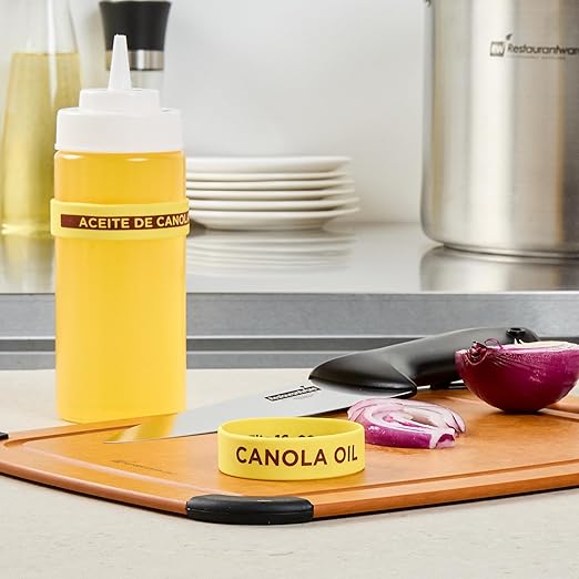 Restaurantware Silicone Squeeze Bottle Band 10 Count 2.75 Inch Dishwasher Safe Condiment Identification Band, Canola Oil Yellow Non-Slip Label Band for Condiment Labeling at Restaurants, Food Trucks