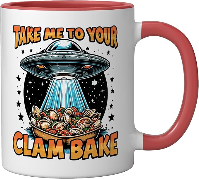 Take Me to Your Clam Bake East Coast Cuisine Funny Clam Bake Ceramic Mug, Red/White