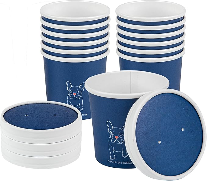 Restaurantware Bio Tek Blue Paper Soup Container Lids, 200 Disposable, 12 Ounce, Round, Modern Style, Airtight, Sold Separately