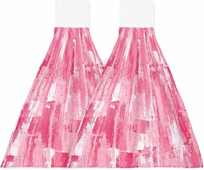 Alandar Home Kitchen Tie Towel Set of 2, Modern Pink Painting Texture Absorbent Soft Hand Towels for Bathroom Hanging Towels, Abstract Graffiti Art Fast Drying Cleaning Cloth with Loop