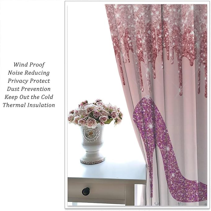 High Heels Blackout Curtain,Rose Gold Drips Women Girls Print Window Curtains Cloth Farbic for Bedroom Cafe Dining Room Office Living Room Kitchen Drapes, 42x63 in