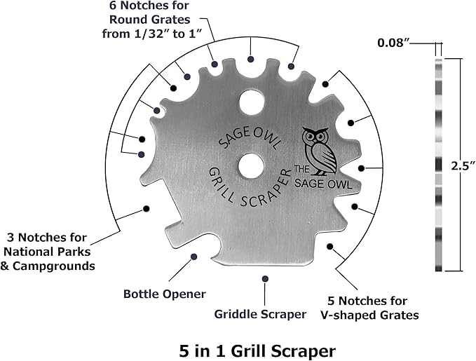 Sage Owl Bristle-Free Stainless Steel BBQ Grill Scraper – Safe Universal Grill Cleaner for Outdoor Grills, Smoker Accessories, Kitchen Gadgets, and Grilling Tools Cooking Stocking Stuffers for Men