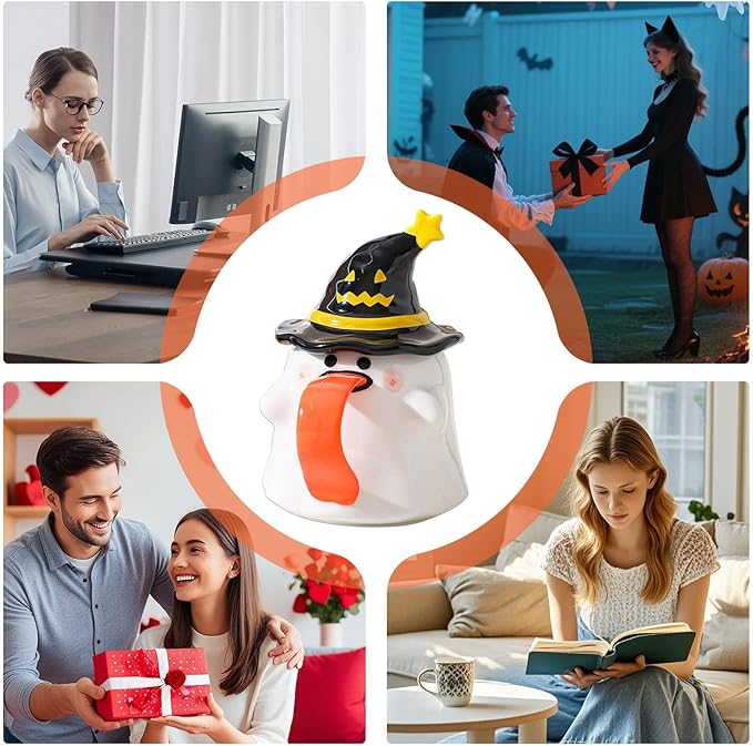 Cute Mugs, Halloween Water Cup White Ceramic, Tea Drinkware Drink Container for Restaurant Farmhouse Home Apartment Kitchen Hotel