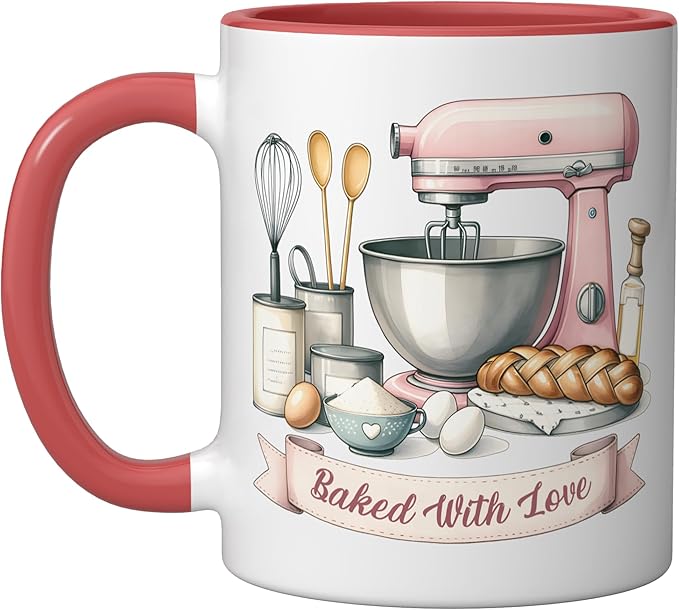 Baker Women Mom Wife Funny Baking Humor Bake Love Mama Girl Ceramic Mug, Red/White
