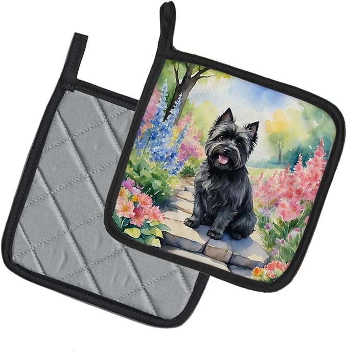 Caroline's Treasures Cairn Terrier Spring Path Pair of Pot Holders Kitchen Heat Resistant Pot Holders Sets Oven Hot Pads for Cooking Baking BBQ, 7 1/2 x 7 1/2