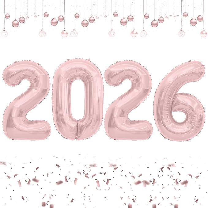 Rose Gold 2026 Balloons, 2026 Number Balloons, 40 Inch Large Foil Graduation Balloon 2026 Numbers for Graduation Decorations Class of 2026, Birthday, Anniversary, New Year Eve Party Decorations