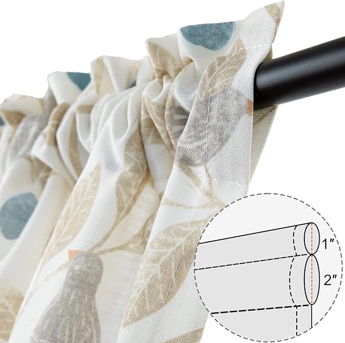 VOGOL Light Filtering Curtains, Rod Pocket Elegant Natural Window Treatments, Birds & Leaves Pattern Printed Panels for Living Room Bedroom Nursery, Set of 2, 42 x 45, Beige