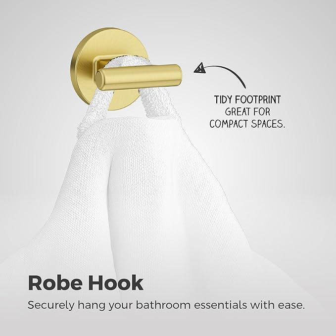 Pfister Capistrano Towel Hook, Bathroom Towel & Robe Hook, Wall-Mounted, Screw-in, Brushed Gold Finish, BRHCSO0BG