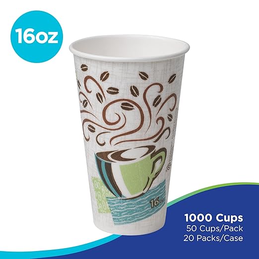 Georgia-Pacific Dixie PerfecTouch 16 oz Paper Coffee Cups By GP PRO, Coffee Haze Design, 1000 Count (50 Disposable Cups Per Sleeve, 20 Sleeves Per Case), 5356CD