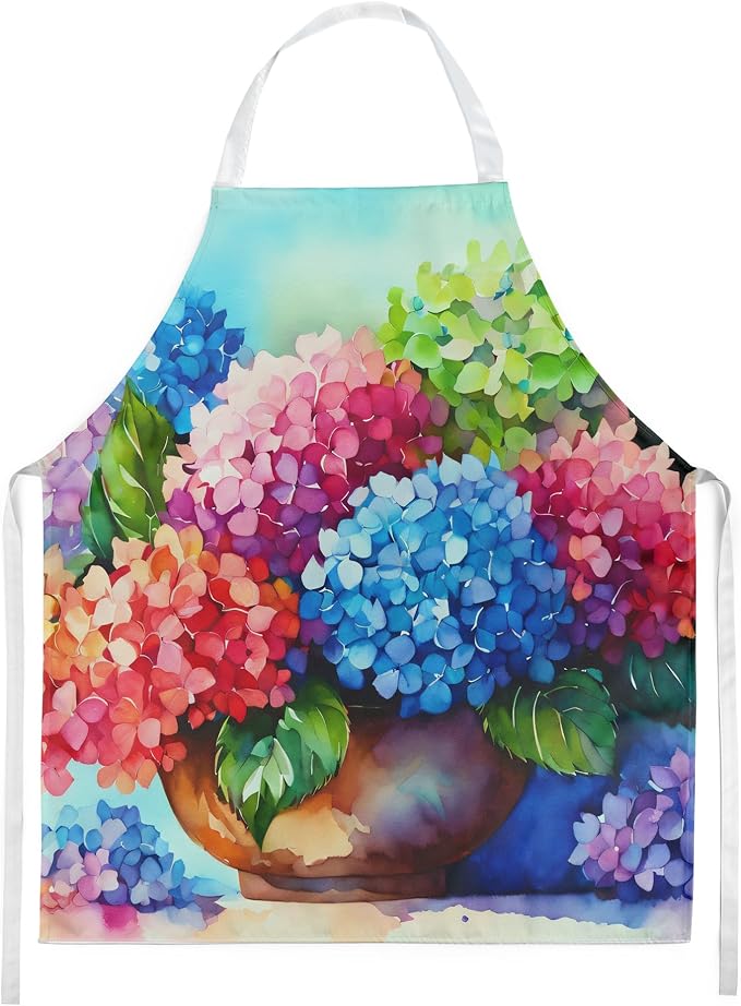 Caroline's Treasures Hydrangeas in Watercolor Apron Cooking Kitchen Server Baking Crafts Gardening for Adult Women Men, Unisex, Large, Multicolor