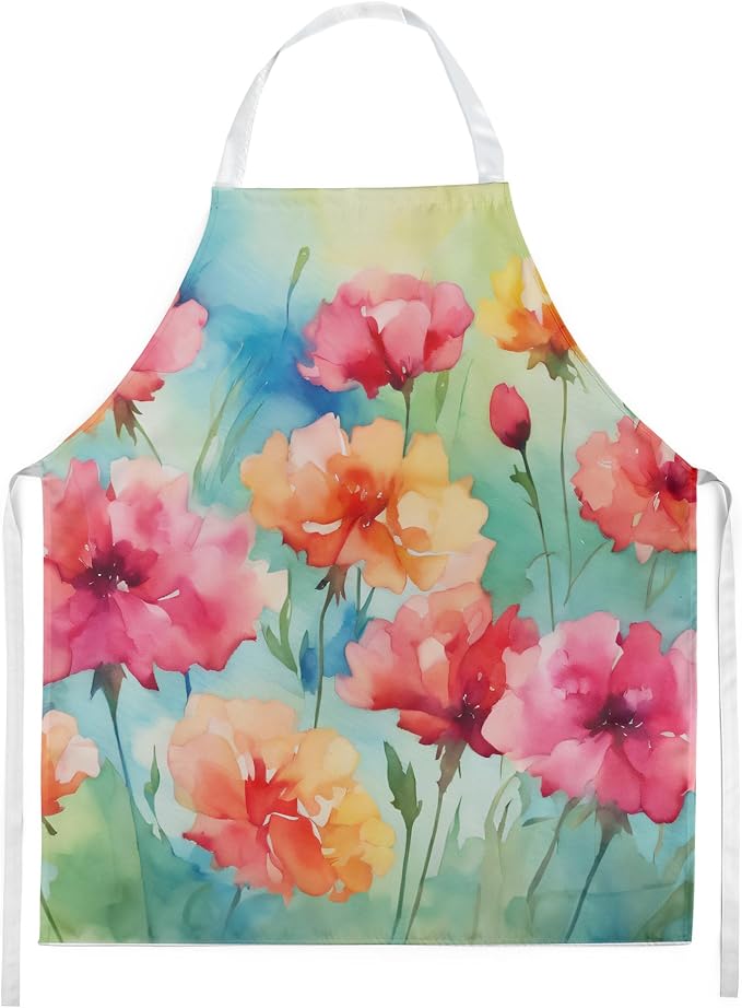 Caroline's Treasures Carnations in Watercolor Apron Cooking Kitchen Server Baking Crafts Gardening for Adult Women Men, Unisex, Large, Multicolor