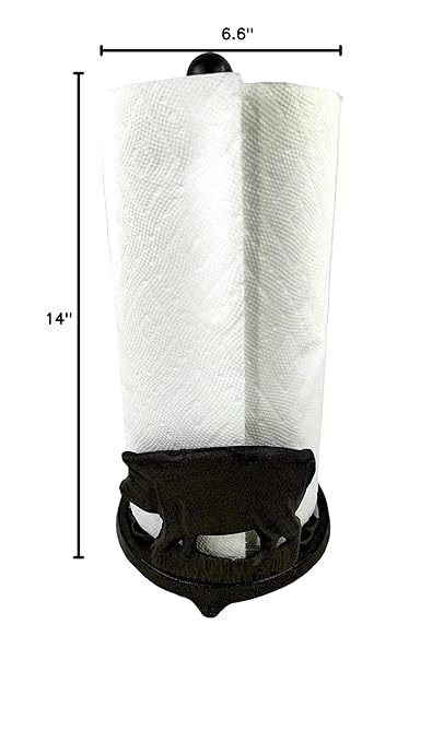 De Leon Collections Cast Iron Brown Rustic Western Farmhouse Country Pig Freestanding Weighted Base Paper Towel Holder