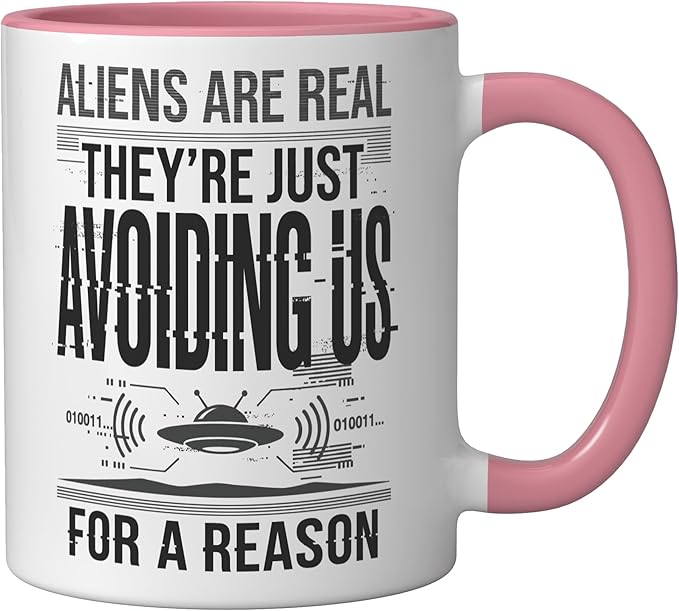 Aliens UFO Space Sci Fi Believer Extraterrestrial Ceramic Mug, Pink/White