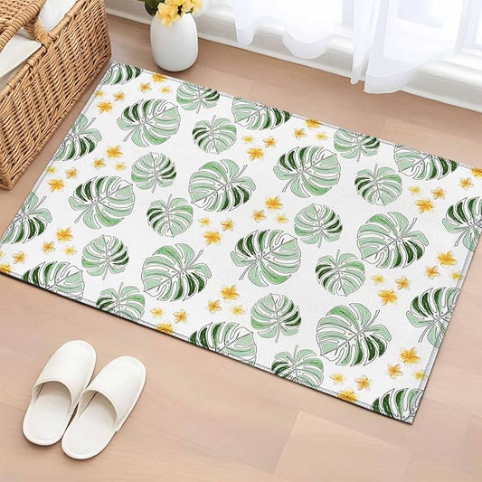 Area Rug 2x3ft, Summer Palm Leaves Pattern Washable Rugs for Living Room Bedroom, Scattered Starburst Flowers Soft Non-Slip Area Rugs Rectangle Floor Carpet for Dining Room