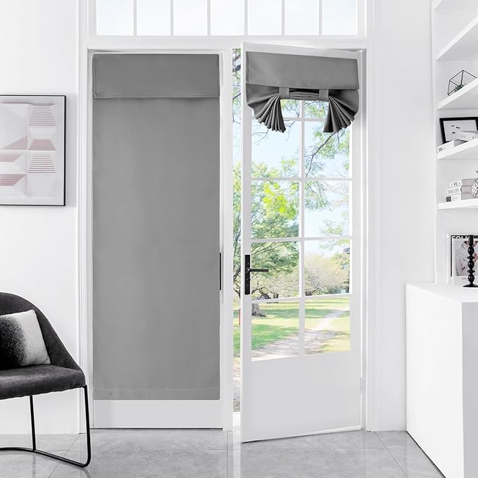 WdFour French Door Curtain - Blackout Thermal Insulated Door & Window Cover for Front/Side Doors - Noise Reducing & Energy Saving - Light Gray, 34x70 Inches, 1 Panel