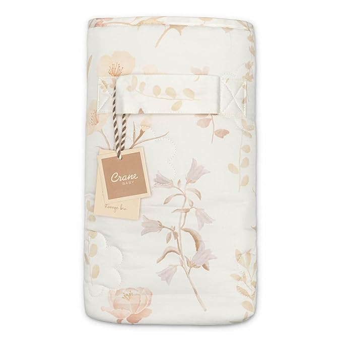 Crane Baby Wildflower Quilted Storage Basket, 13"x13", Cotton Fabric Basket for Baby Clothes Storage, Girls Nursery Decor, Baby Baskets For Nursery, Toy Basket For Kids and Toddlers, Toy Organization