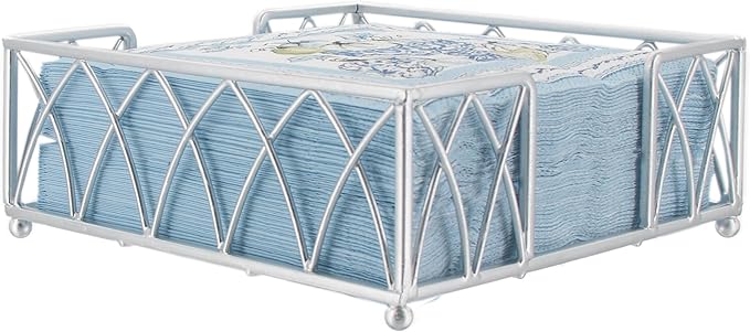 Boston International Paper Napkin Holder Caddy Dispenser for Kitchen Dining Buffet & Bar Countertops, 6.75" x 6.75" (Fits Lunch Size), Silver Arch