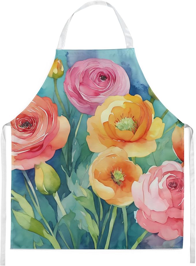 Caroline's Treasures Ranunculus in Watercolor Apron Cooking Kitchen Server Baking Crafts Gardening for Adult Women Men, Unisex, Large, Multicolor