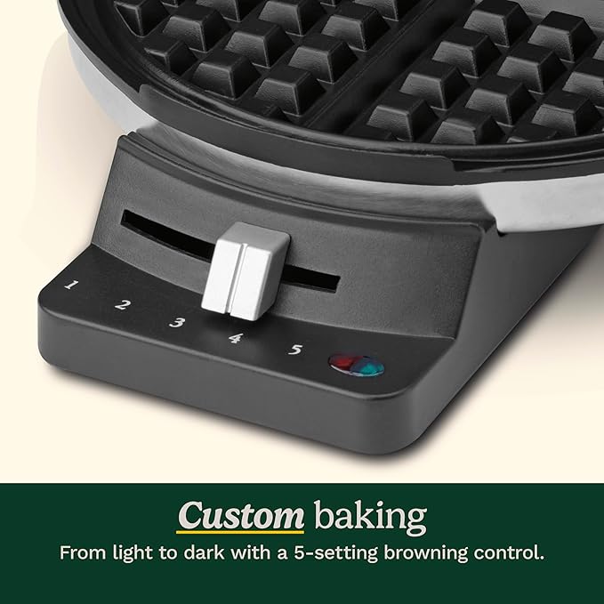 Cuisinart Waffle Maker, 1250W Round Classic Waffle Iron, 5-Setting Adjustable Browning Control, WMR-CAP2, Brushed Stainless
