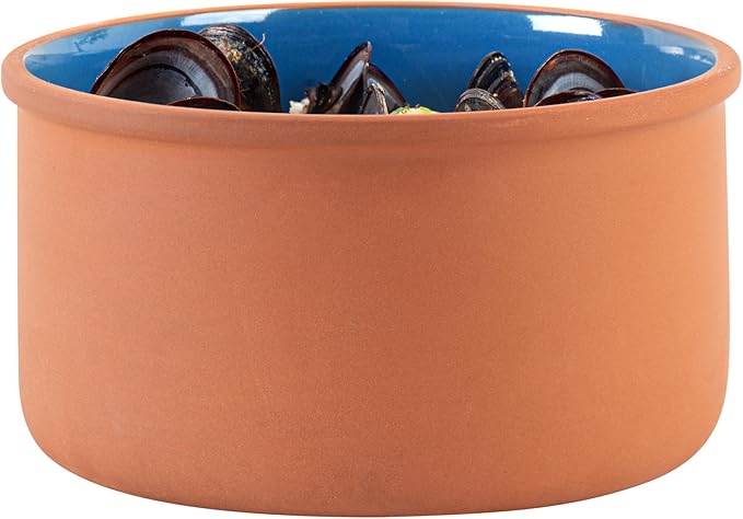 Restaurantware-Terra Tek 68 Ounce Terracotta Cazuelas, 2 Blue Glazed Clay Pots For Cooking - Oven-Ready, Microwavable, Terracotta Serving Pots, Dishwashable, For Cooking And Serving