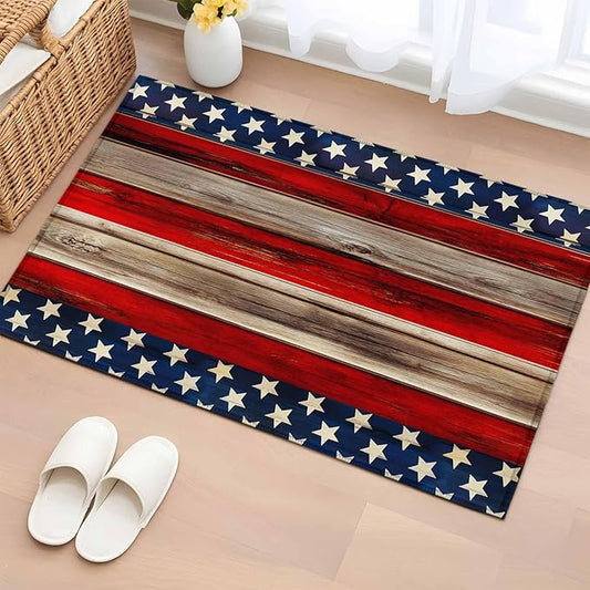 Area Rug 2x3ft, Vintage Stripes and Stars Washable Rugs for Living Room Bedroom, Patriotic 250th Anniversary Soft Non-Slip Area Rugs Rectangle Floor Carpet for Dining Room