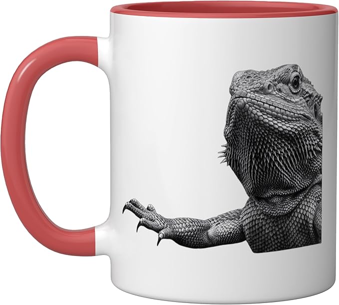 Bearded Dragon Alien Saucer Sci Fi Reptile Kids Ceramic Mug, Red/White
