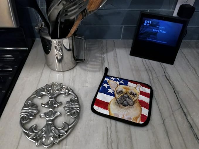 Caroline's Treasures BB9688PTHD French Bulldog Patriotic Pair of Pot Holders Kitchen Heat Resistant Pot Holders Sets Oven Hot Pads for Cooking Baking BBQ, 7 1/2 x 7 1/2