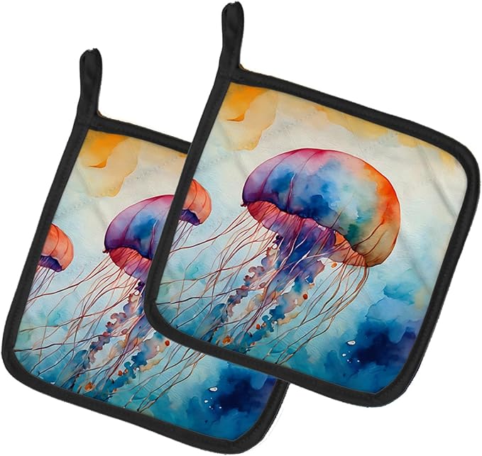 Caroline's Treasures Jellyfish Pair of Pot Holders Kitchen Heat Resistant Pot Holders Sets Oven Hot Pads for Cooking Baking BBQ, 7 1/2 x 7 1/2