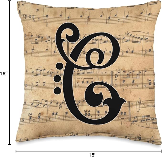 Monogram Initial of Capital Letter C on Vintage Sheet Music Throw Pillow