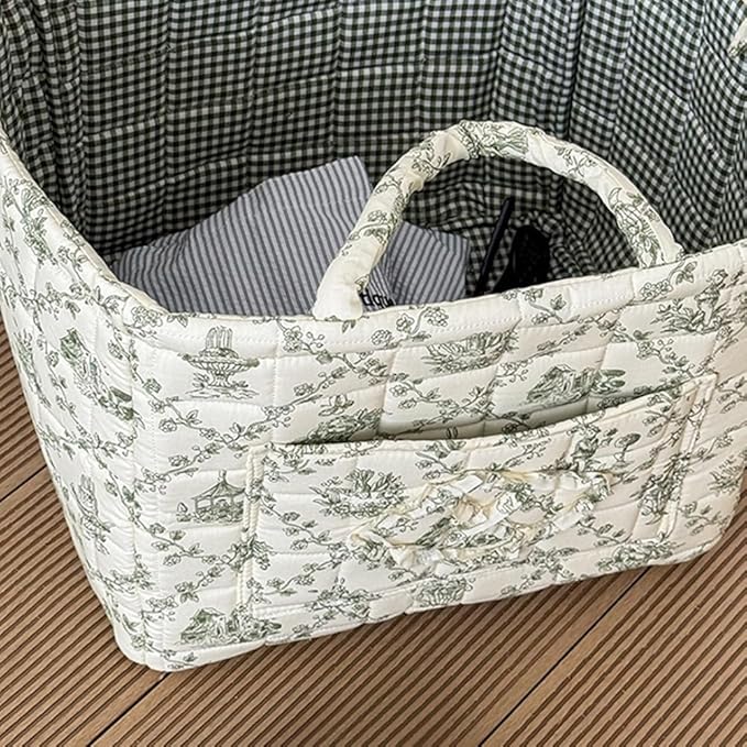 HiTotes Floral Storage Car Basket Diaper Caddy Organizer Quilted Laundry Basket Foldable Nursery Hamper Bag