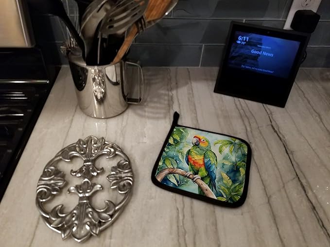Caroline's Treasures Amazon Parrot Pair of Pot Holders Kitchen Heat Resistant Pot Holders Sets Oven Hot Pads for Cooking Baking BBQ, 7 1/2 x 7 1/2