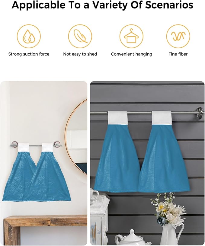 Alandar Home Kitchen Tie Towel Set of 1, Modern Marine Ocean Pure Blue Absorbent Soft Hand Towels for Bathroom Hanging Towels, Minimalist Solid Color Art Fast Drying Cleaning Cloth with Loop