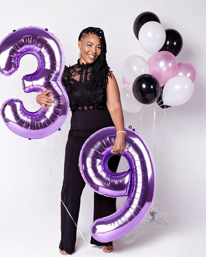 40 Inch Balloon 30 Numbers, Happy 30th Birthday Decoration for Her Him, Purple Foil Number Balloons for Celebration Engagement Memorial Day's Big Event Supplies