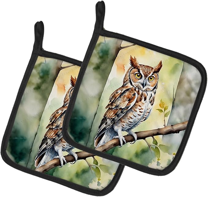 Caroline's Treasures Eastern Screech Owl Pair of Pot Holders Kitchen Heat Resistant Pot Holders Sets Oven Hot Pads for Cooking Baking BBQ, 7 1/2 x 7 1/2