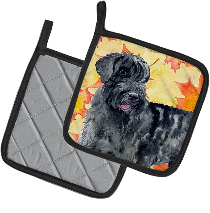 Caroline's Treasures BB9921PTHD Giant Schnauzer Fall Pair of Pot Holders, Yellow Kitchen Heat Resistant Pot Holders Sets Oven Hot Pads for Cooking Baking BBQ, 7 1/2 x 7 1/2